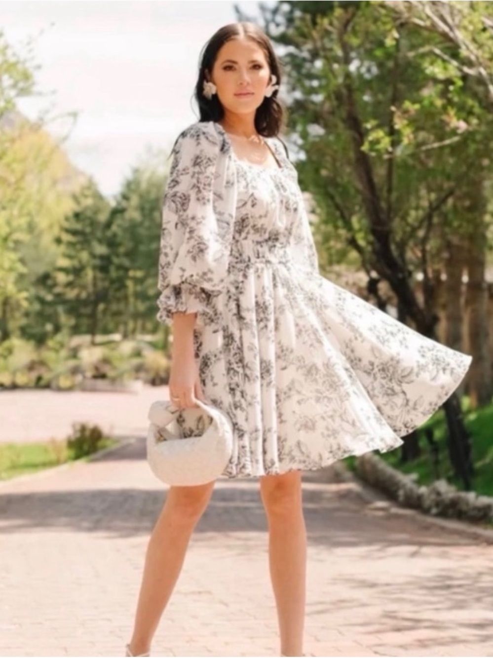 Rachel Parcell White Dress with Black Floral Print
